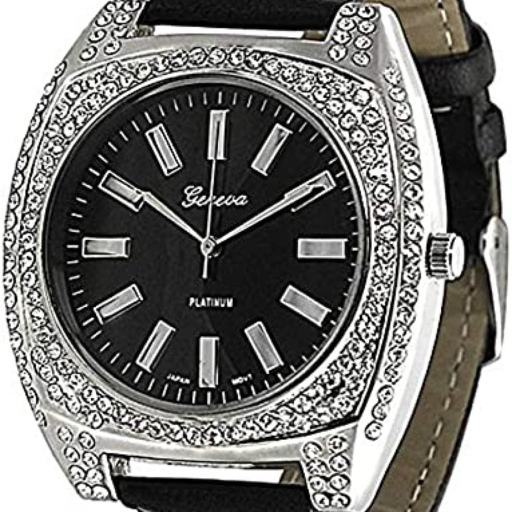 GENEVA PLATINUM 2129 Women's Rhinestone-accented Watch- SIL/BLK